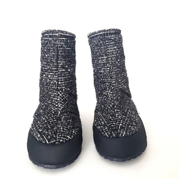 P448 Wool Tweed Faux Fur Lined Quilted Bootie Slipper US 7 EU 37 - Picture 11 of 16